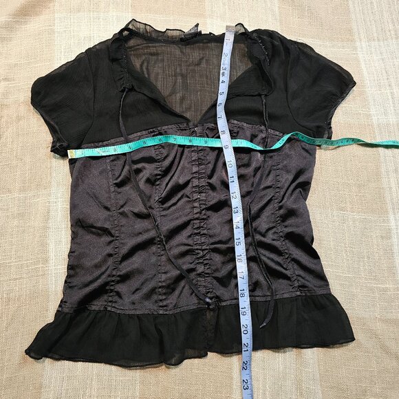 y2k Goth Emo McBling Western Girly Femi Fairy Wet Seal Black Sheer Blouse - Picture 2 of 11